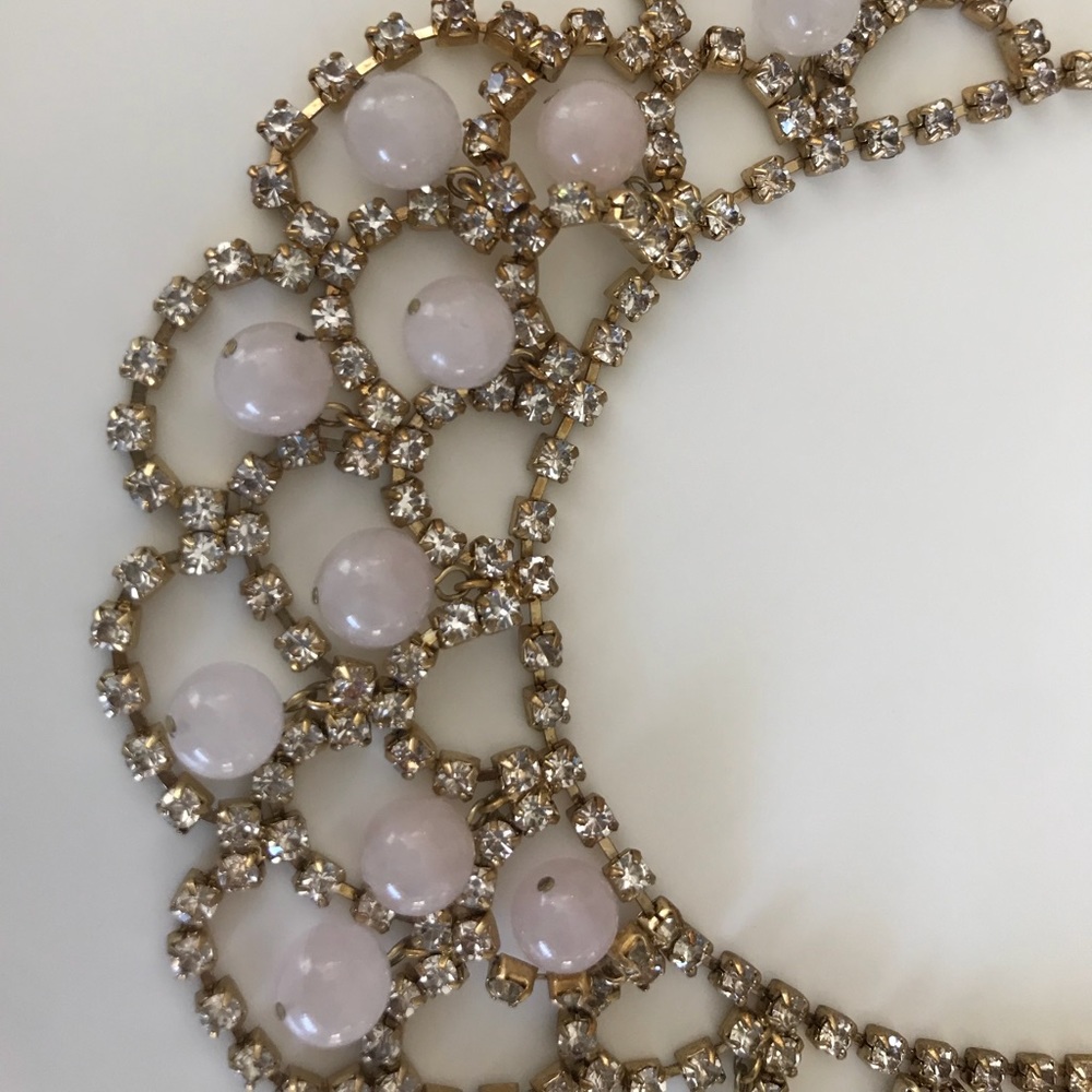 Rhinestone scallop bib statement necklace vintage